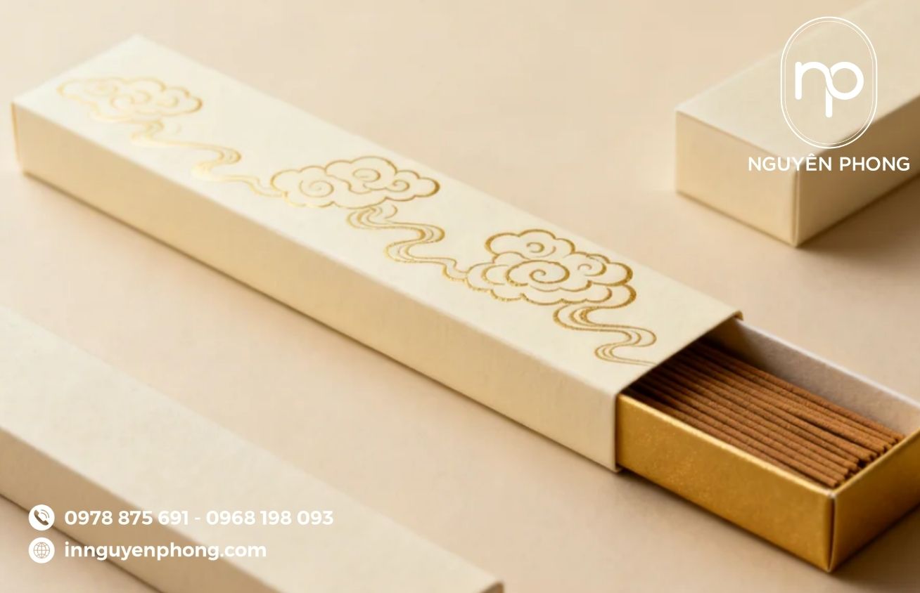 Mẫu in hộp đựng nhang trầm in ép kim 